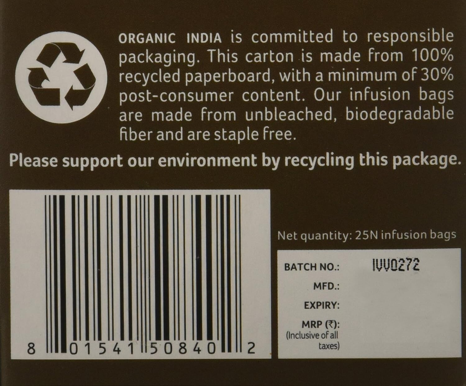 Organic India Tulsi Honey Chamomile - Pack of 25 Tea Bags 1.74g (43.5 Grams)